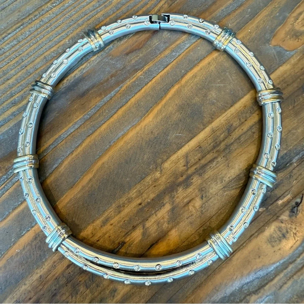 Designer Silver Tone Gold Tone Collar Necklace - Missing Stones AS IS